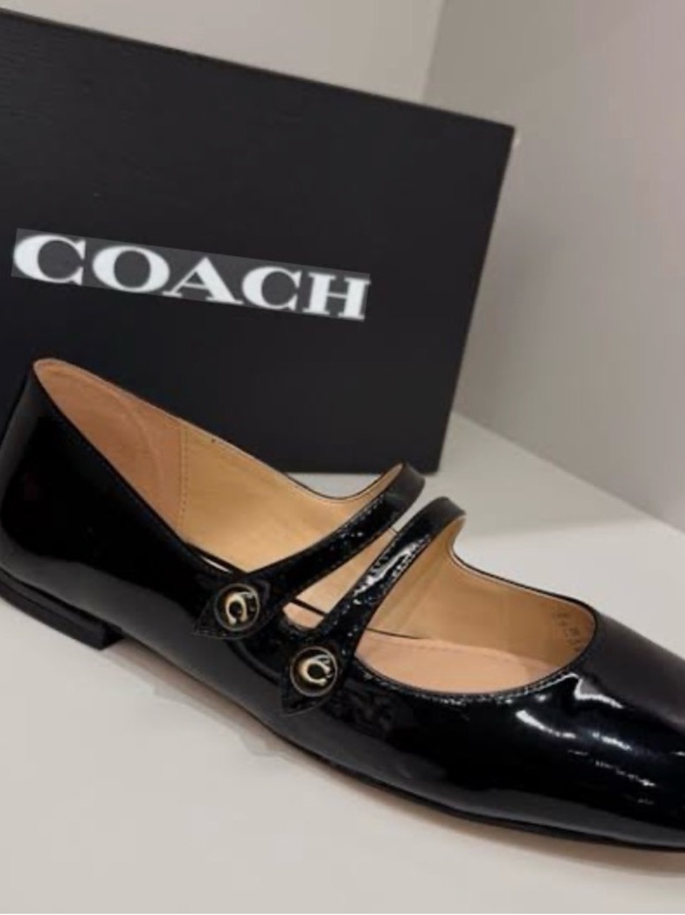 Coach Black Patent Leather Double-Strap Mary Jane Flat